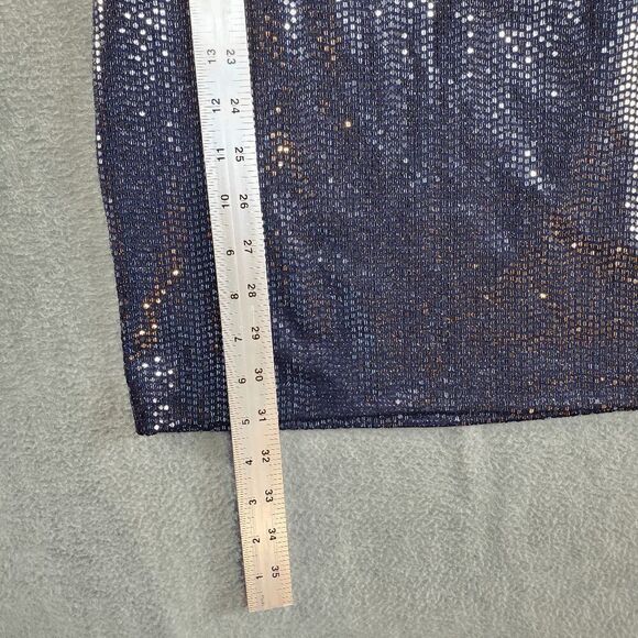 H&M Dress Womens Small Blue Sequin Metallic Cut Out Back Long Sleeve Round Neck - Picture 4 of 8